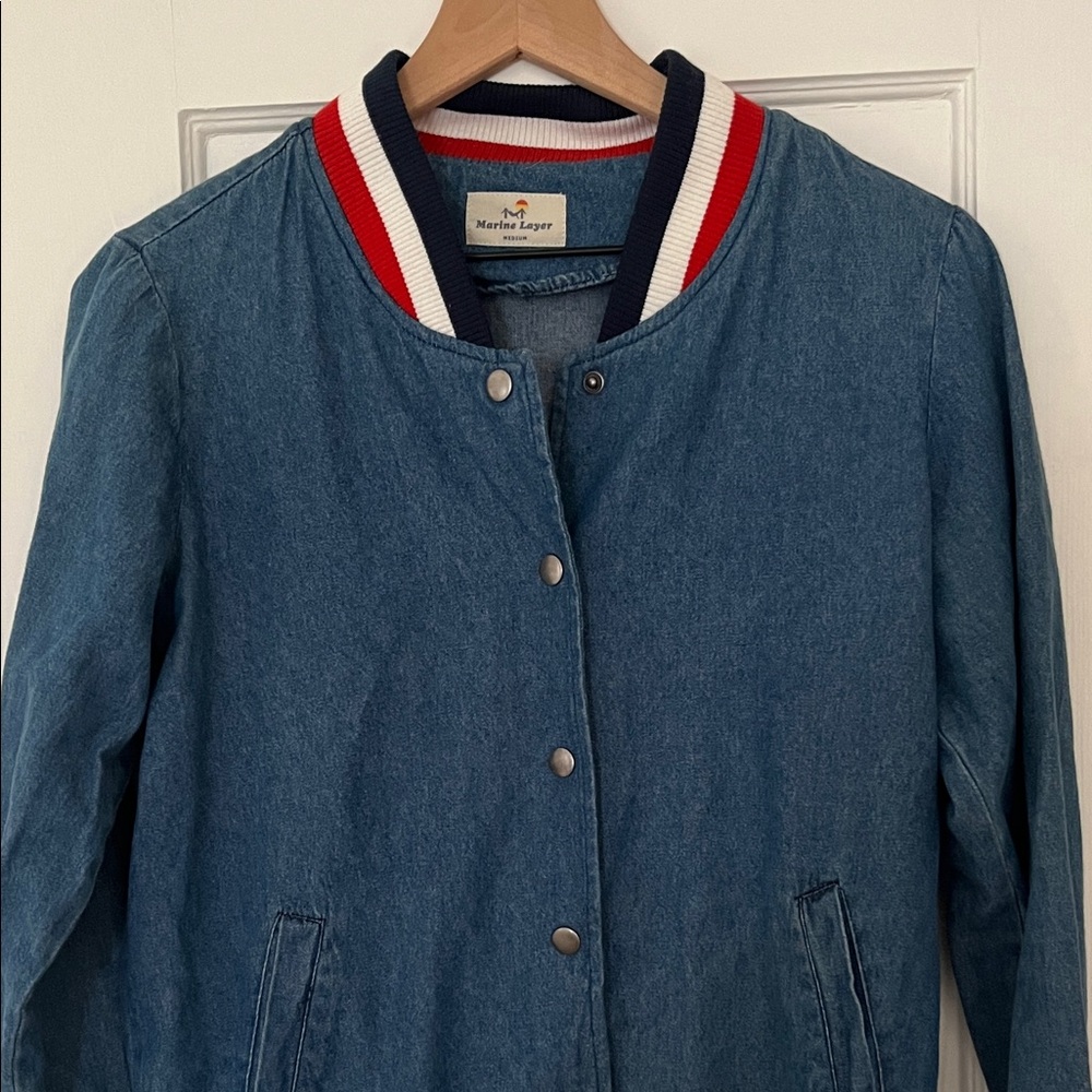 Marine Layer Blue Jean Jacket with Striped Collar